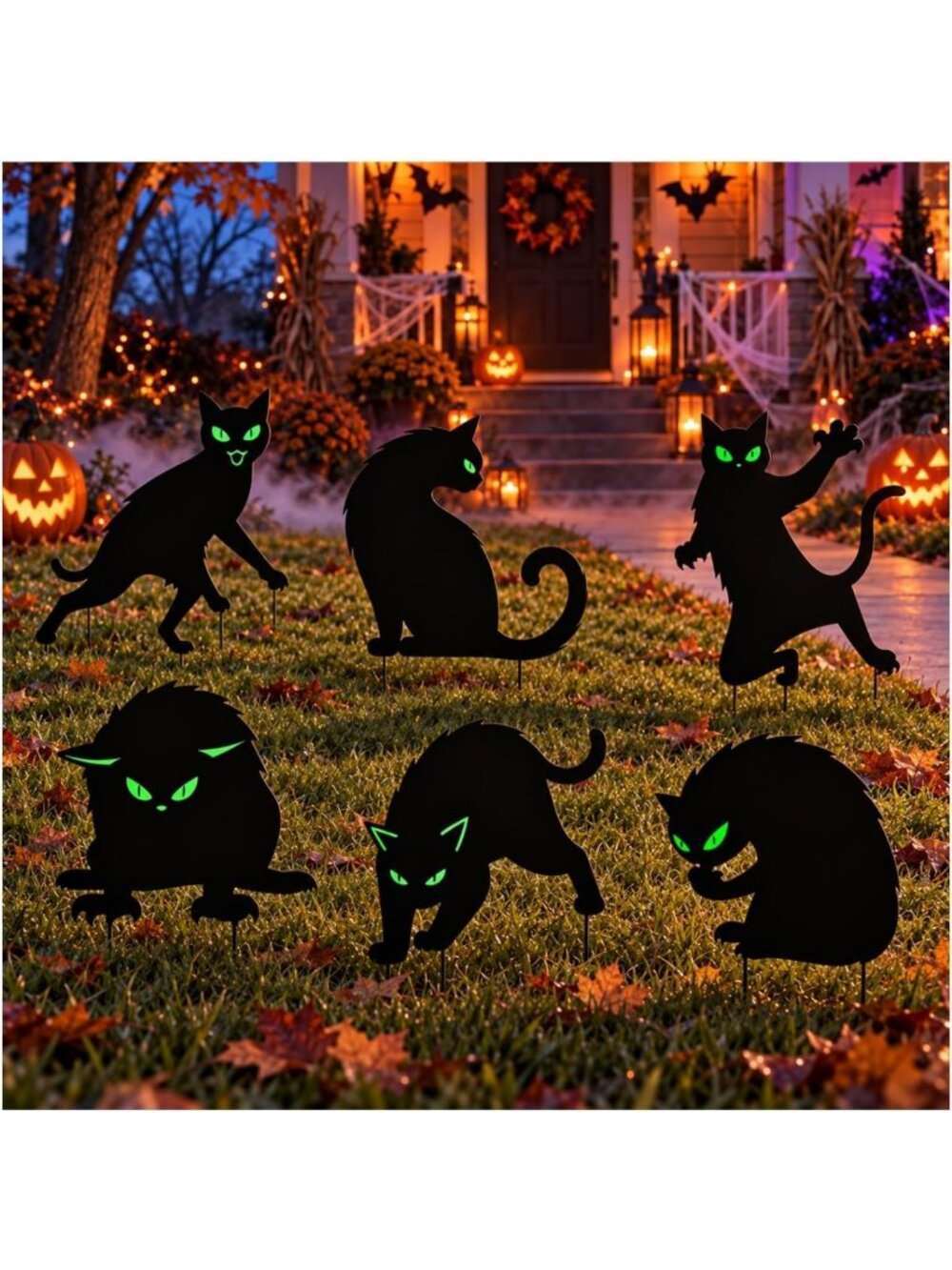 6 PCS Scary Black Cat Halloween Yard Signs Decor for Lawn, Garden & Porch